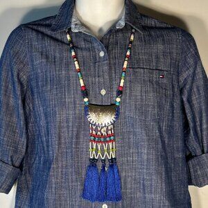 Chico's NWT Skylab Multi Color Beaded Medallion Necklace Navajo Rodeo Ranch